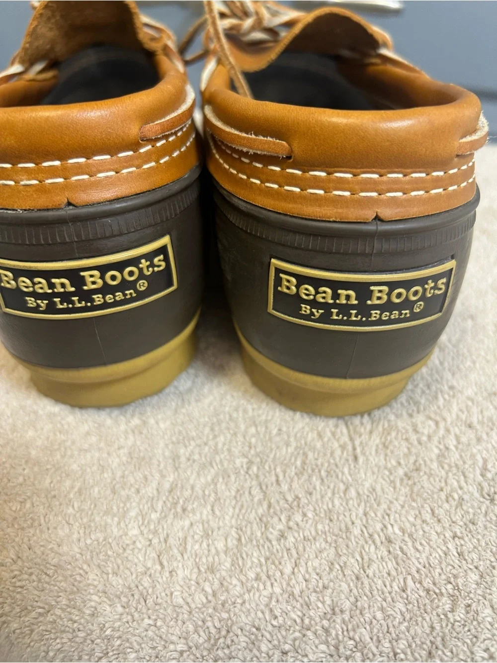 LL BEAN “Bean Boots” men’s brown rubber/leather rain “duck” does. Size 10M EUC